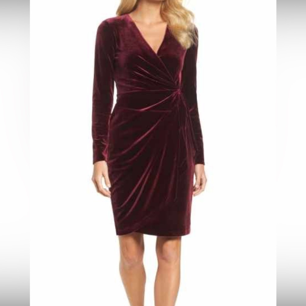Maggy London Burgundy Velvet Long Sleeve Dress